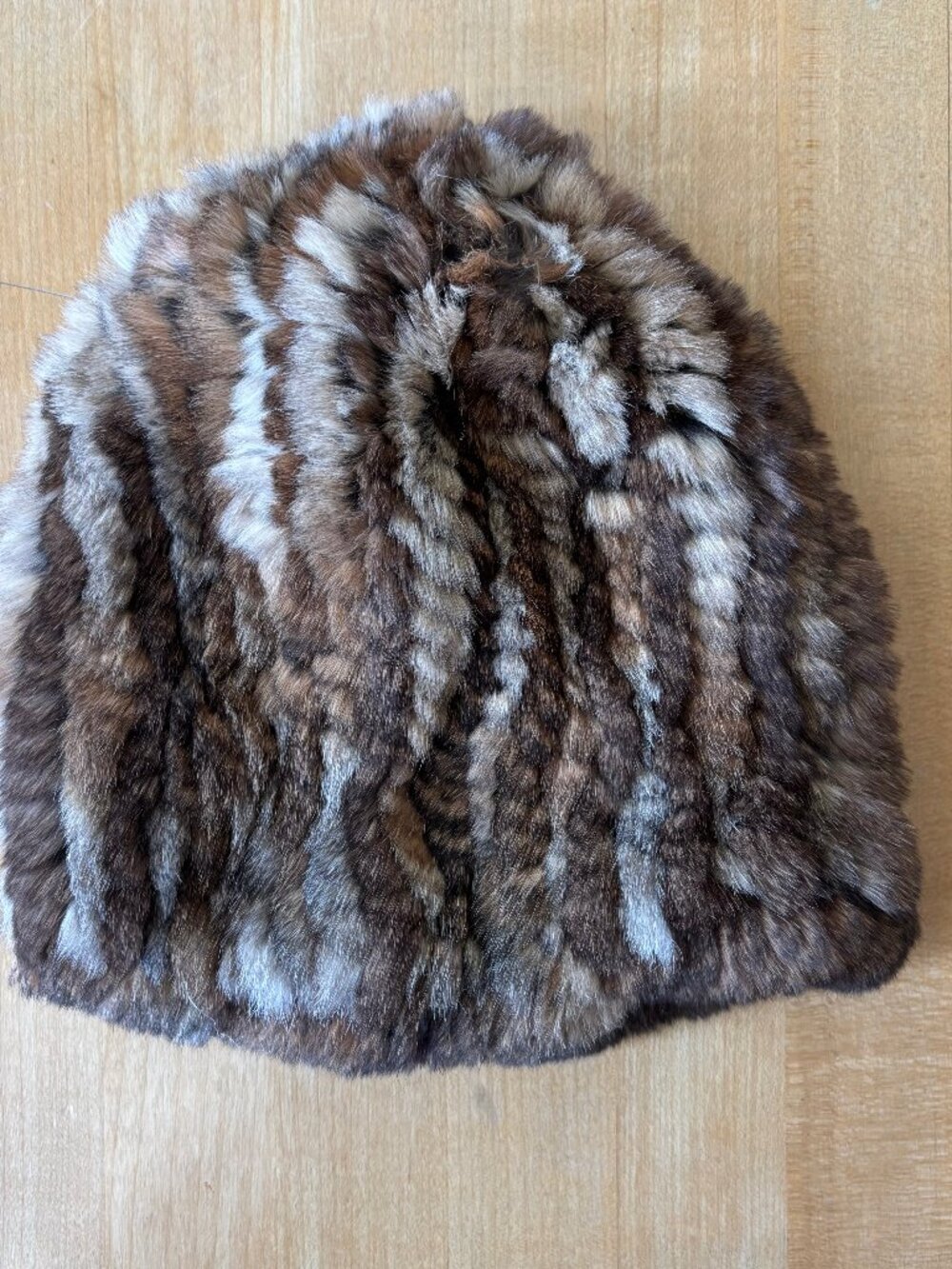 Overland Marbled Rabbit Fur Beanie Hat Brown Stripe Womens Soft One Size